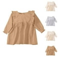 thumbnail image 4 of Odeerbi Toddler Girls Long Sleeve Cotton Linen Dress Spring Summer Cute Ruffle Dress Round Neck Solid Color Dress Toddler Girls Clothes, 4 of 4