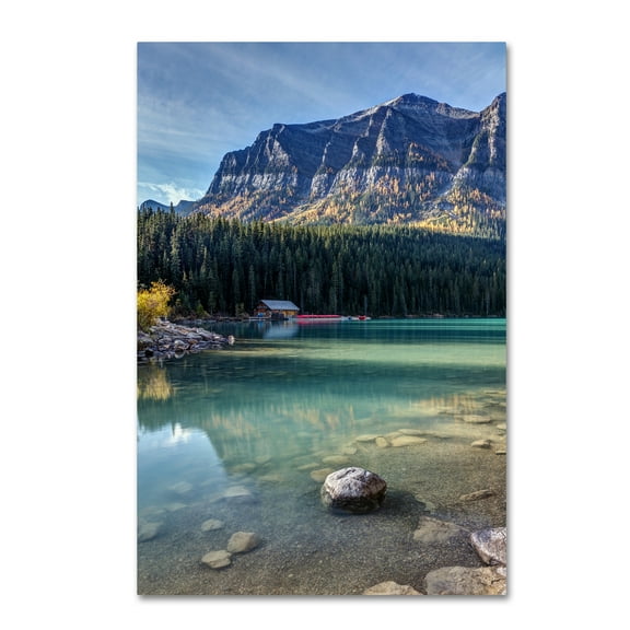 Trademark Fine Art 'Cabin at Lake Louise' Canvas Art by Pierre Leclerc