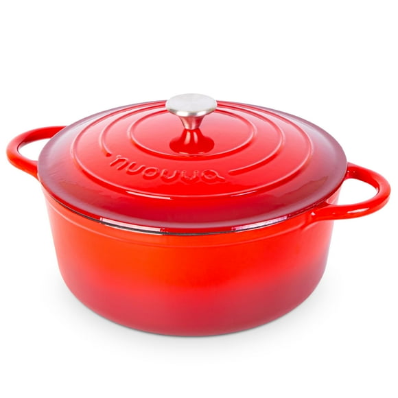 Cast Iron Dutch Oven with Lid - Non-Stick Ovenproof Enamelled Casserole Pot - Sturdy Dutch Oven Cookware - Red, 7.3-Quart, 30cm - by Nuovva