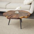 thumbnail image 2 of DecMode 32" x 16" Brown Wood Handmade Live Edge Top Coffee Table with Black Metal Tripod Legs, 1-Piece, 2 of 11