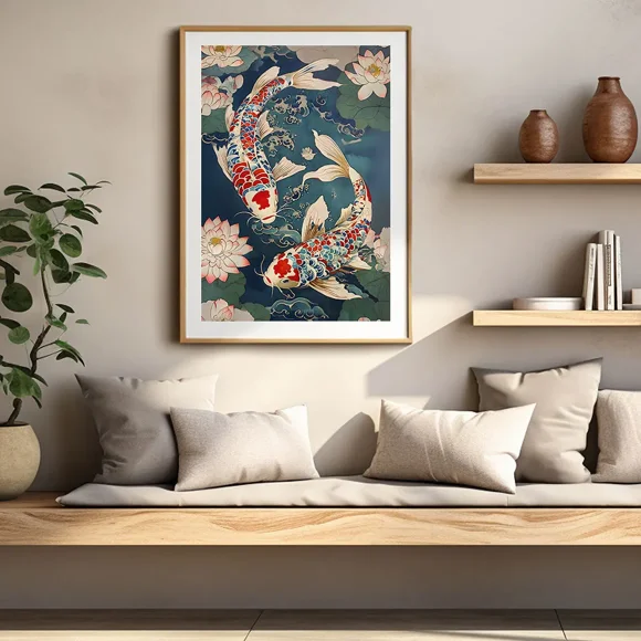 Koi Fish Yin Yang Feng Shui Canvas Print - Wall Art Poster for Bedroom Study Studio Living Room Home Decor50 x 70 cm, unframed,04