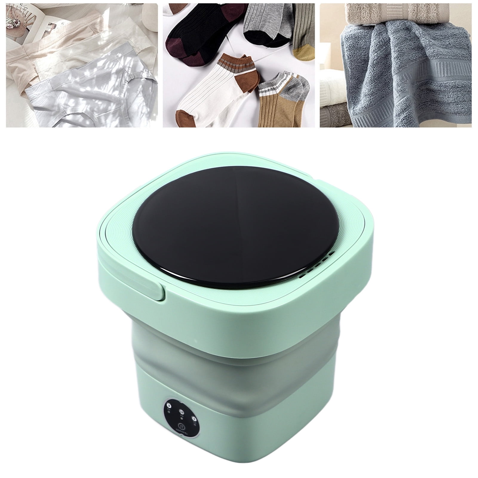 Mini Foldable Washer, Green Plastic Mini Portable Bucket Washer 8L Capacity  for Apartment