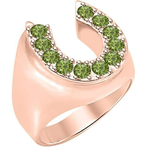 Horseshoe Ring 925 Sterling Silver 14K Rose Gold Finish Round Cut Green Tourmaline Gemstones Wedding Anniversary Gift For Men