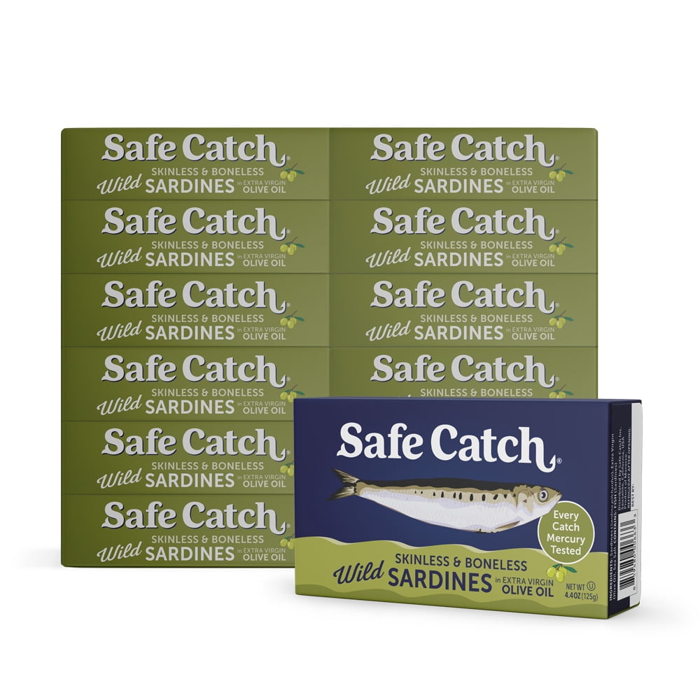 Safe Catch Wild Skinless & Boneless Sardines in Extra Virgin Olive Oil, 4.4 oz – Mercury Tested Sardines in Olive Oil