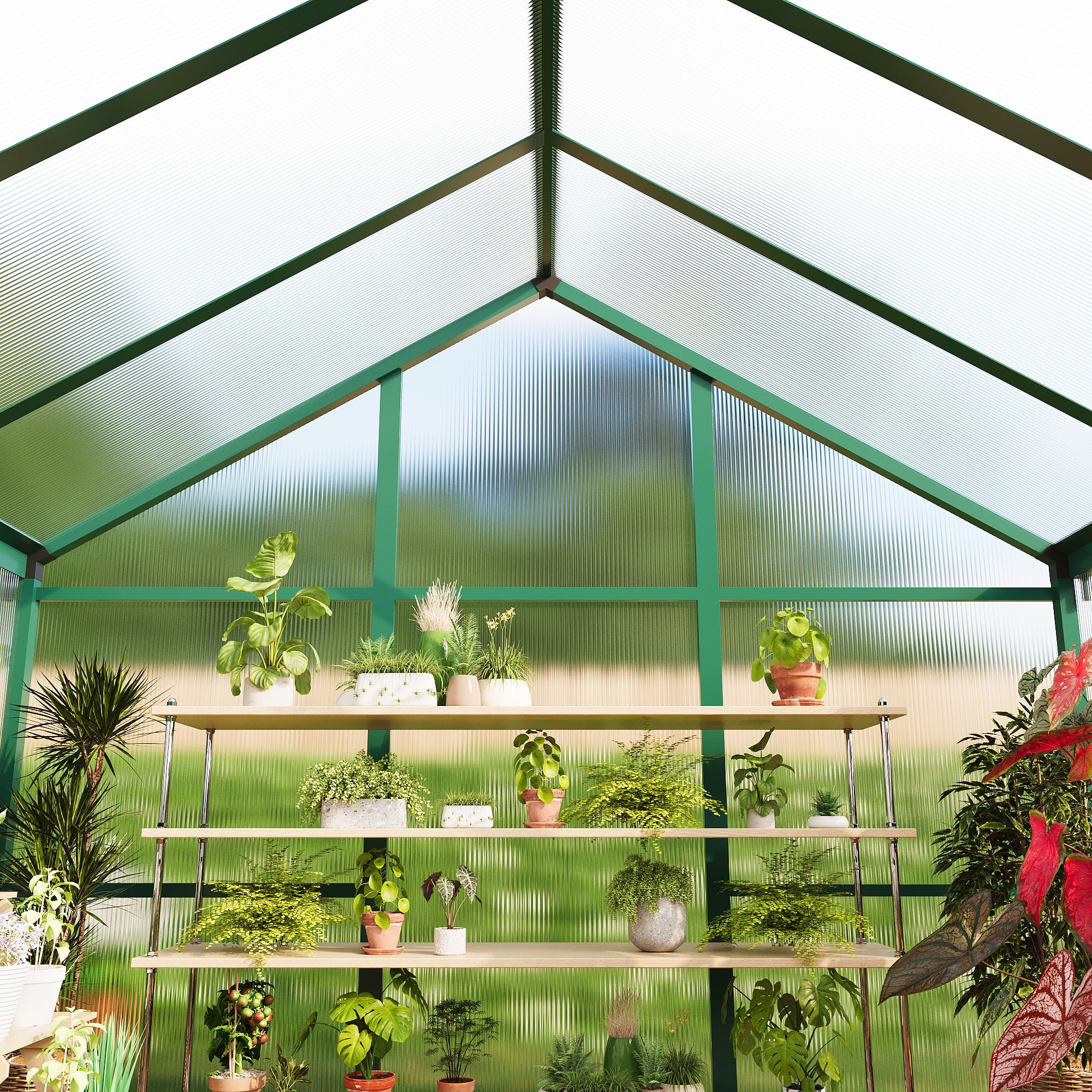 Amkui Large Aluminum Walk-in Green Houses for Outdoors, Polycarbonate Greenhouse with Sliding Doors & Roof Vent, Sunroom Winter Greenhouse for Outside Patio, Backyard, Garden