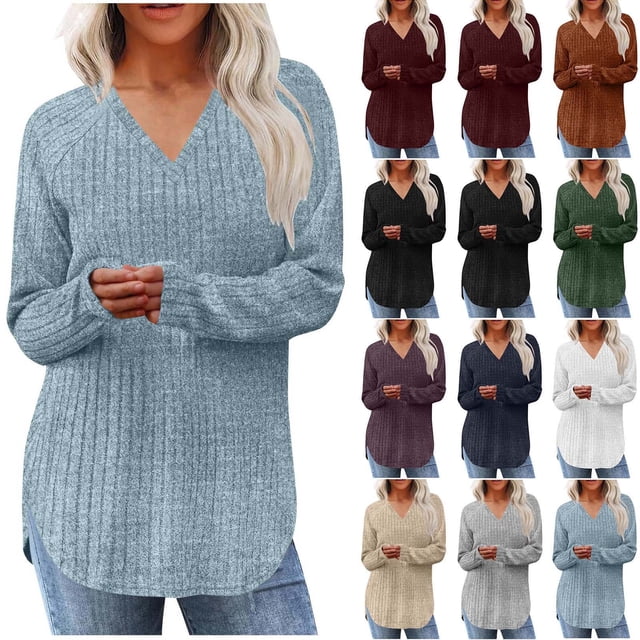 Blusa de manga larga,Camiseta de cuello en V para mujer, blusa informal holgada, botones delanteros, abertura en el bajo, mezcla de poliéster, talla XXL, sopatenor