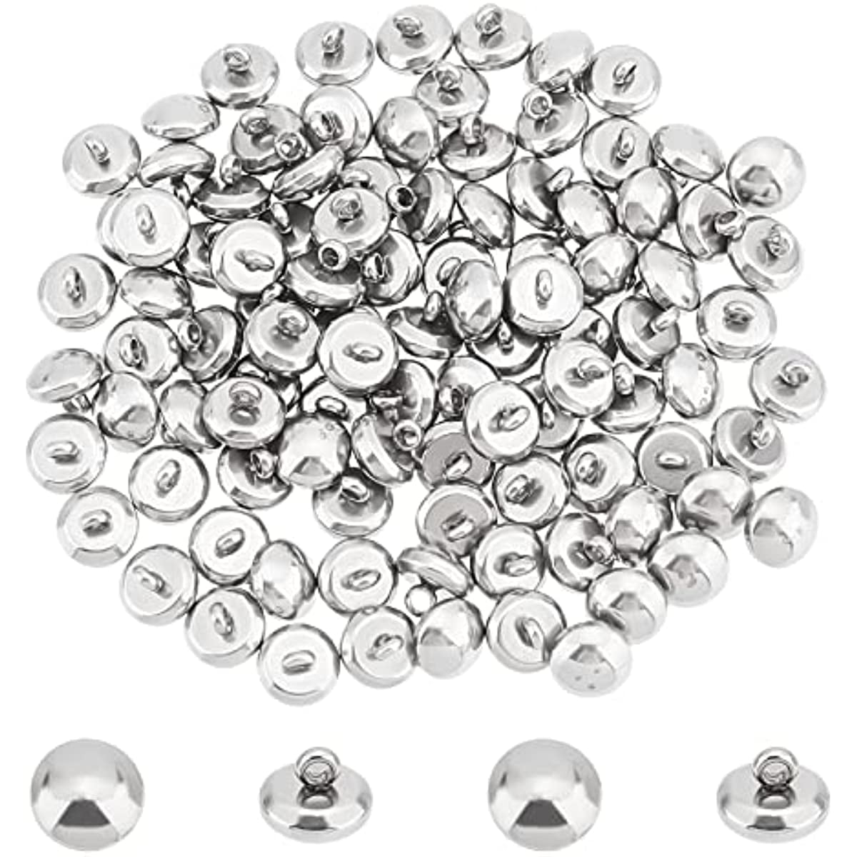 100Pcs Sewing Buttons Bead Cap Stainless Steel Half Round