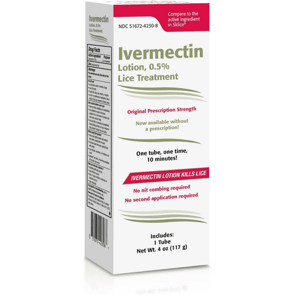 Ivermectin Lotion 0.5% Lice Treatment (4 Fl Oz) Fast-Acting 10-Minute Single Use, Prescription Strength Solution for Head Lice & Eggs, No Nit Combing Required, Adults & Kids 6 Months+
