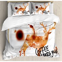 Ambesonne Coffee Art Duvet Cover Sets, Deer Antlers Nature, 2-Queen, Burnt Sienna Black White