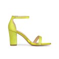 thumbnail image 3 of BLISSFUL STEP Women's Open Toe Ankle Strap Buckle Block Heels Glitter Sandals Lime Yellow 9, 3 of 7
