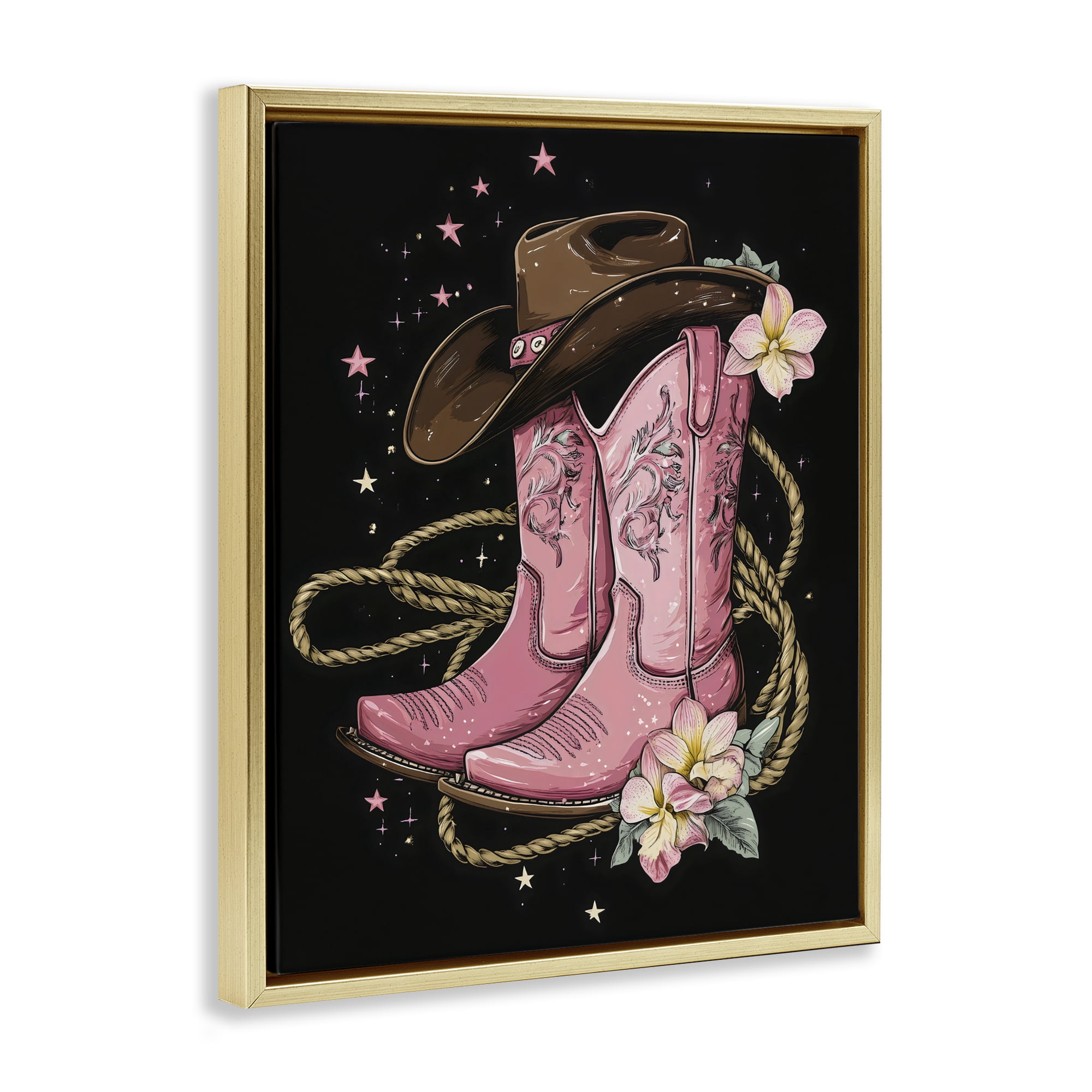 Stupell Industries Western Chic Pink Boots Gold Framed Floater Canvas Wall Art, design by Creative Studio