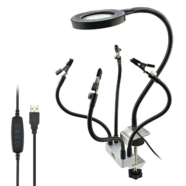 Estación de Soldadura LED 2X - Soporte para PCB Cinco Brazos Flexibles Manos Manualidades Joyería Hobby Taller Estación de Base de Acero Soledad Soporte de placa de circuito de PCB