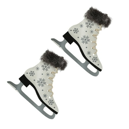 OHOIOLLA 2Pcs Ice Skates Decoration Romantic Xmas Style Wood Synthetic Material 4.32X4.13X0.20In