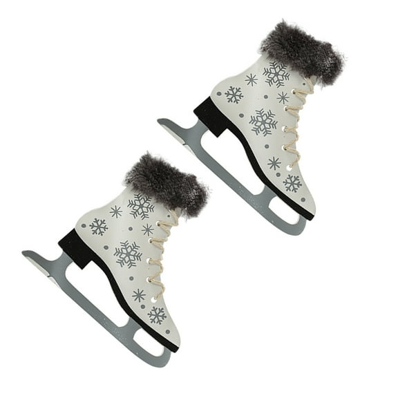 OHOIOLLA 2Pcs Ice Skates Decoration Romantic Xmas Style Wood Synthetic Material 4.32X4.13X0.20In