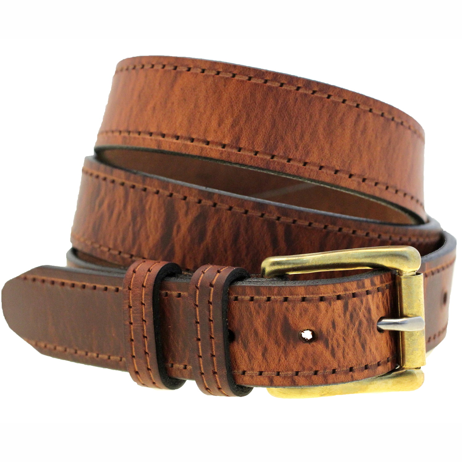 Mens 1 1/4 Rustic Hot Dipped Tan Harness Leather Belt Faux-Stitching ...