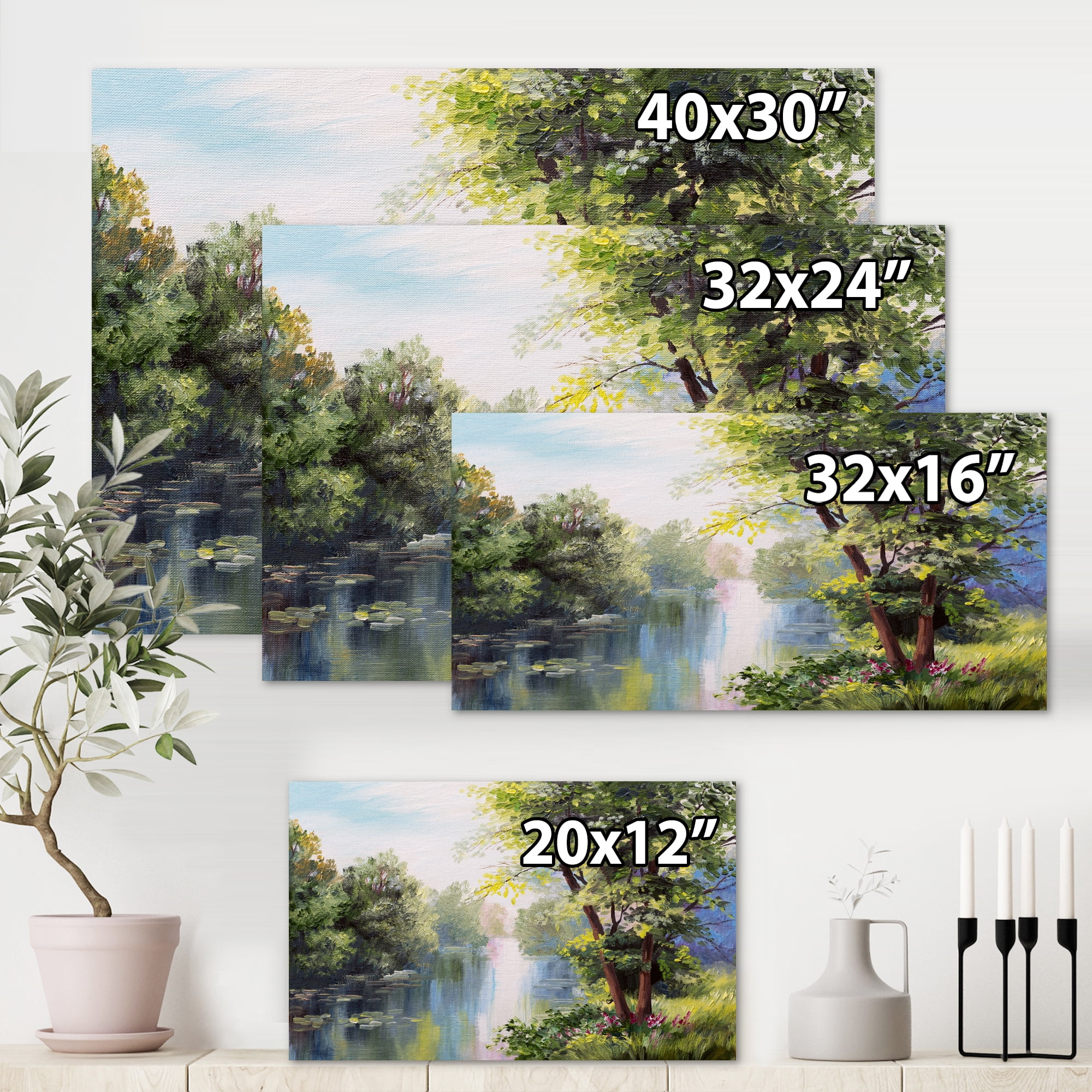Designart ' Lake In The Forest Summer Day - Landscape ' Lake House Canvas Wall Art Print