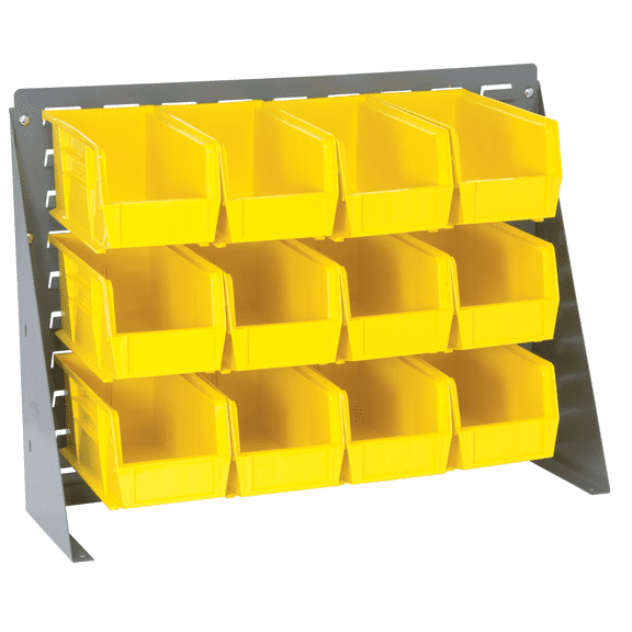 Quantum Storage Systems QBR-2721-230-12YL Solid Louvered Panel Bins Bench Rack 9 Shelves 21" H x 28" W x 8" D with 12 Yellow Bins 11" L x 6" W x 5" H