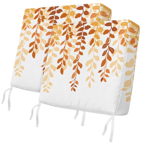 Outdoor Patio Cushion Covers 2 Pack Yellow Eucalyptus Floral Leaves Chair Pads Slipcovers with Ties & Zipper Waterproof Nature Plant Branch Seat Cushion Covers for Outdoor Couch Sofa 20x18 Inch