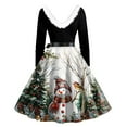thumbnail image 4 of Christmas Print Flare Dress for Women Long Sleeve Dress Hollow Party Casual Dresses, Festive Fall and Winter Wear with V-Neck and Flowy Design,Green,M, 4 of 5