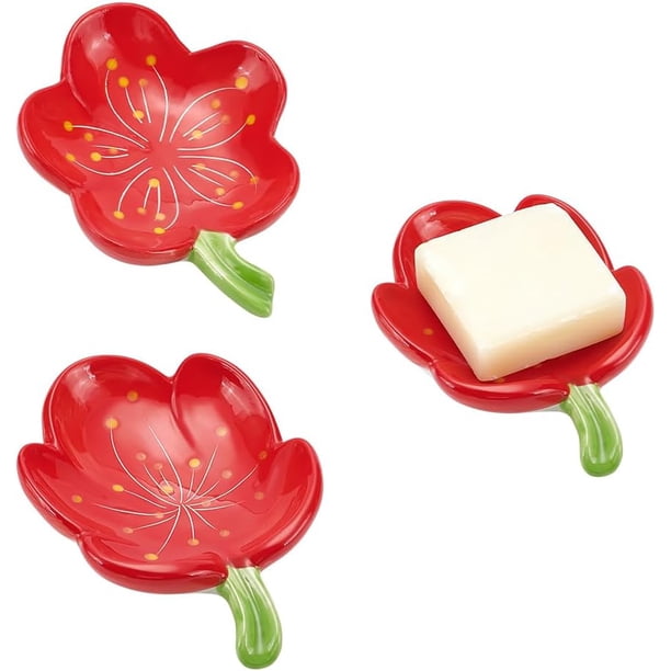 Jabonera de cerámica con forma de flor, 2 estilos, autodrenante, para baño, elegante, para ducha