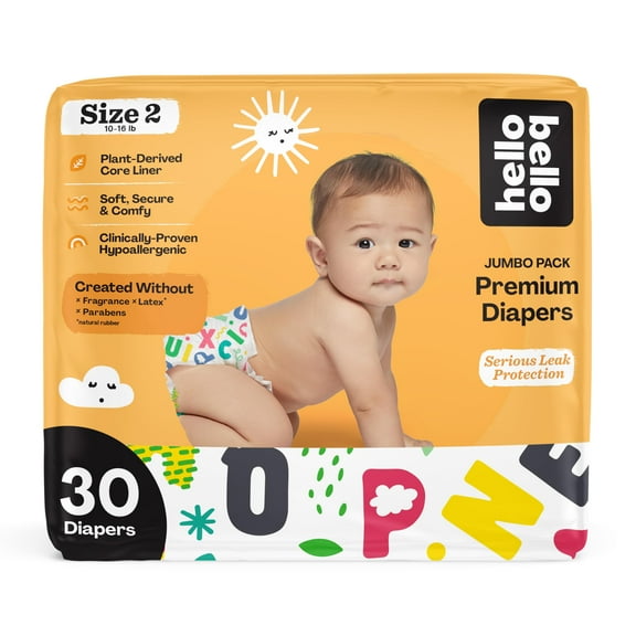 Hello Bello Premium Baby Diapers Size 2, 30 Count of Disposable, Extra-Absorbent, Hypoallergenic Baby Diapers with Snug and Comfort Fit, Alphabet Soup