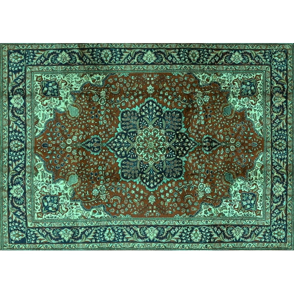Ahgly Company Machine Washable Indoor Rectangle Medallion Turquoise Blue Traditional Area Rugs, 2' x 3'