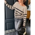 thumbnail image 6 of Women'S Crew Neck Cropped Sweater Fall Long Sleeve Chunky Knit Pullover Sweater Tops Khaki & Black XL, 6 of 7