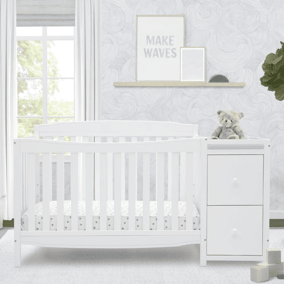 Delta Children Mason 6-in-1 Convertible Crib and Changer, Greenguard Gold Certified, Bianca White