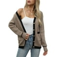 thumbnail image 3 of Women Open Front Long Sleeve Button Down Knit Jackets with Pockets Fall Winter Outfits Camel Color S, 3 of 9