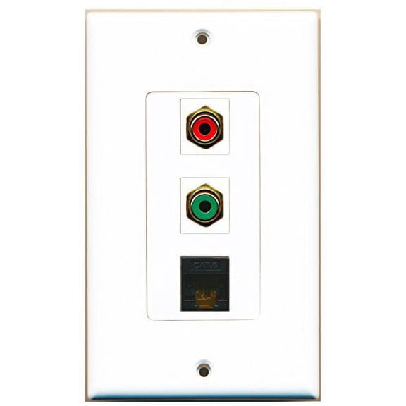 RiteAV - 1 Port RCA Red and 1 Port RCA Green and 1 Port Cat6 Ethernet Black Decorative Wall Plate Decorative