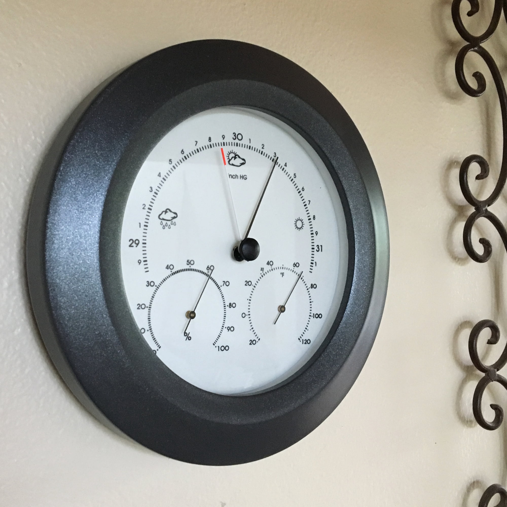 Hokco Weather Station Barometer Thermometer Hygrometer 8.5 in. Charcoal Grey