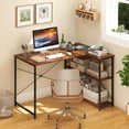 thumbnail image 4 of Costway L-Shaped Computer Desk with Power Outlets Adjustable shelf Heavy-Duty Metal Frame Brown, 4 of 10