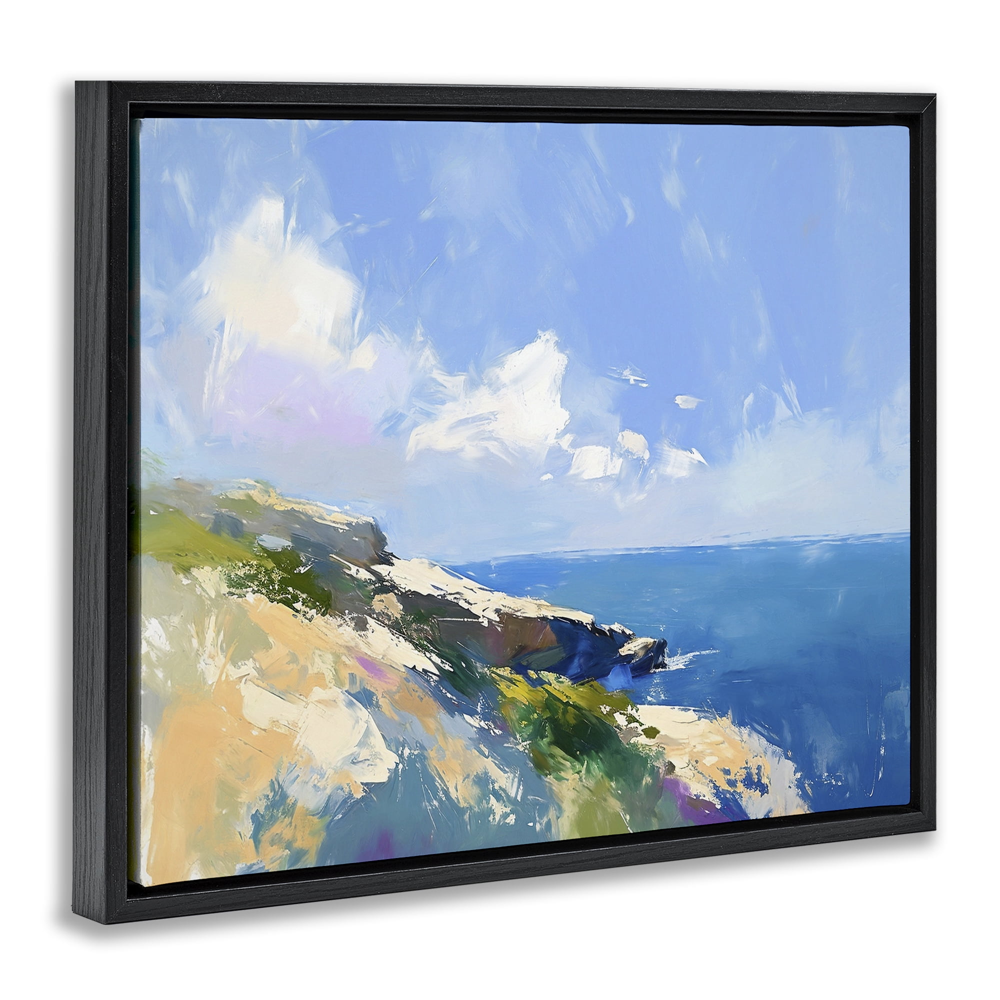Stupell Industries Rugged Coastline Landscape Coastal Painting Black Floater Framed Canvas Art Print Wall Art, 31 x 25