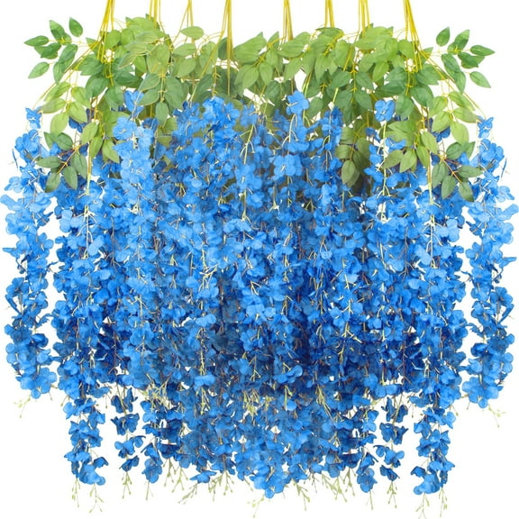 MOUDUO Clearance! 12 PCS Wisteria Flower Hanging Bushy (Each 45inch) Artificial Wisteria Artificial Flower Silk Artificial Flowers Hanging for Outdoor (Blue)