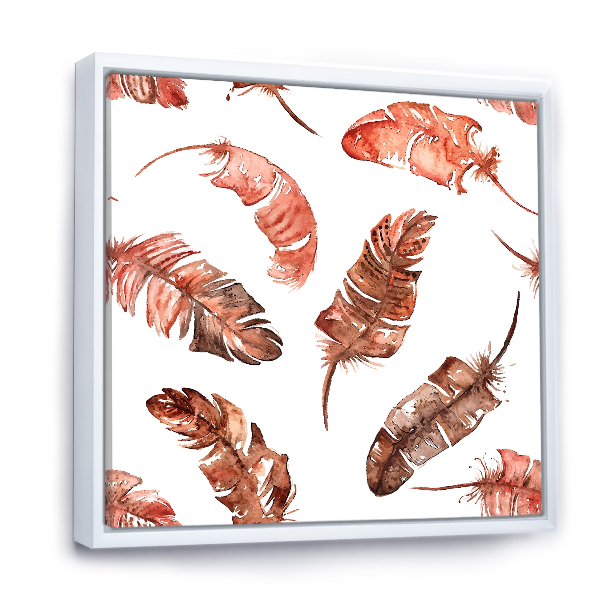 Designart 'Ethinic Orange Feathers On White' Bohemian & Eclectic Framed Canvas Wall Art Print
