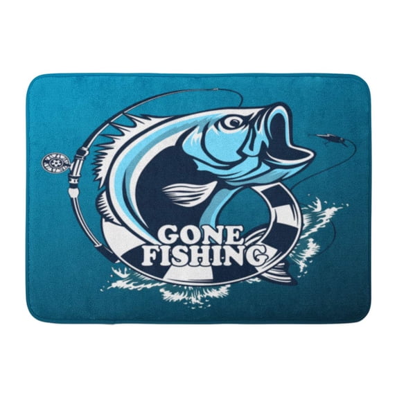 KDAGR Fishing Bass Fish Rod Club Emblem White Aquatic Black Camping Doormat Floor Rug Bath Mat 23.6x15.7 inch