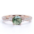 thumbnail image 1 of JeenMata Anillo de Compromiso de 1 Quilate con 4 Puntas, Pavé de Ágata Verde Musgo y Moissanita Natural Redondos, Retorcido y con Forma de Infinito, Enchapado en Oro Rosa de 18 K sobre Plata, 1 of 6