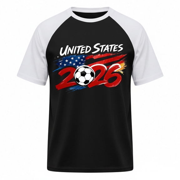 JAJAHO US National Flag Shirts Mens Raglan Short Sleeve T Shirt With Soccer Print Athletic Casual Graphic Tee For Sports Soft Tops