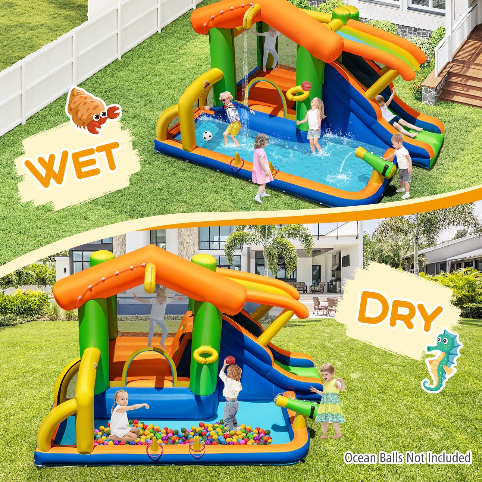 Infans 8-in-1 Inflatable Bounce House Water Park w/ Slide Water Cannon Blower Excluded