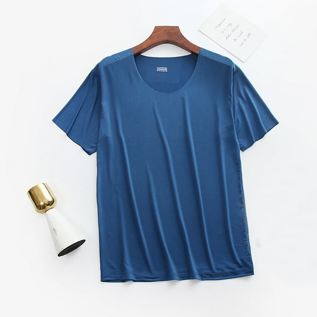RKSTN Pyjama pour Hommes Mode Couleur Unie Col Ras du Cou Manches Courtes Tenue de Nuit Confortable Été Léger Haut de Sport et de Mise en Forme