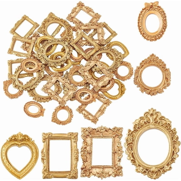 36Pcs 6 Styles Vintage Mini Picture Frames Small Resin Table Frame for Jewelry Display Tiny Wall Photo Frame Mixed Gold Color Multi-color