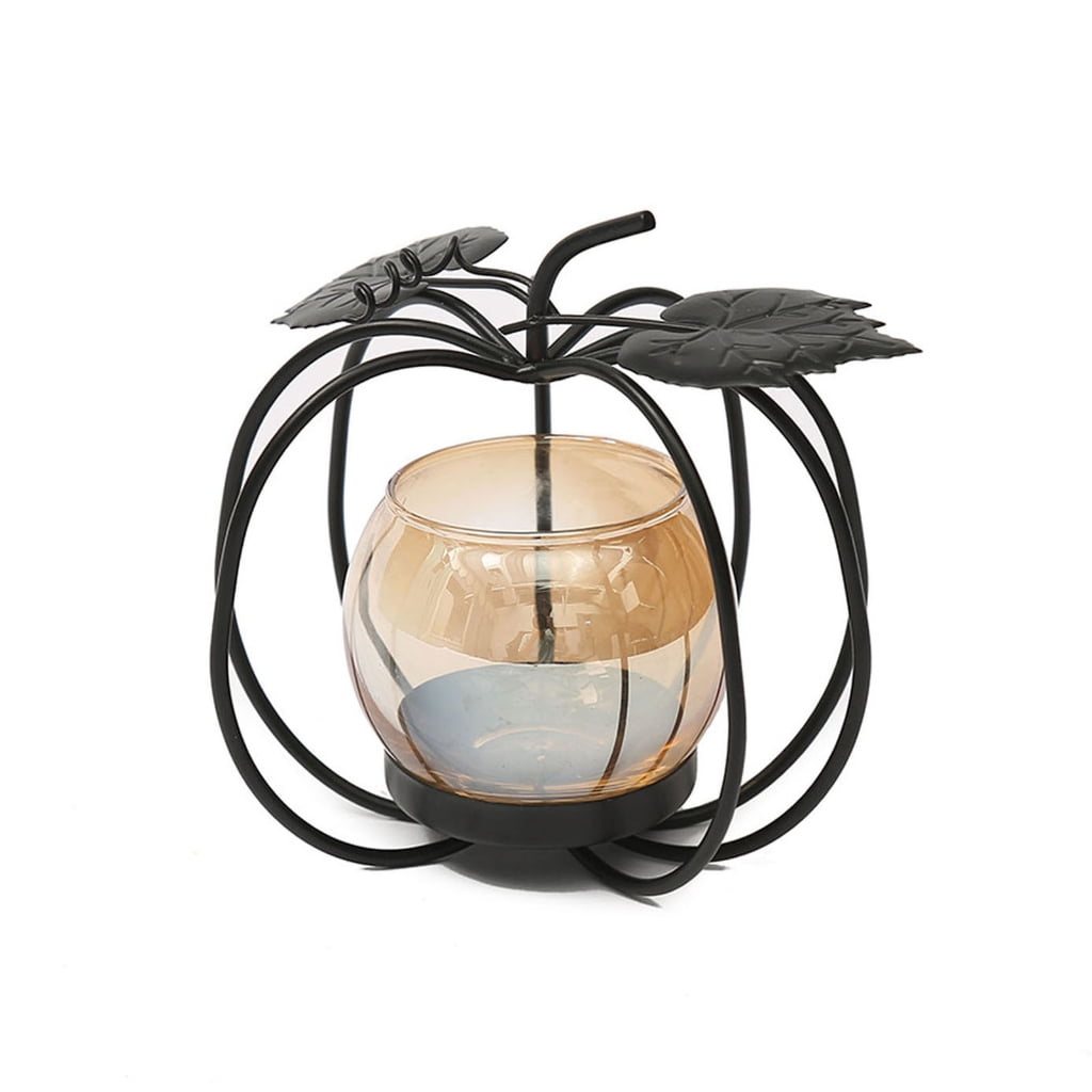 Retro Pumpkin Candle Holder Metal Wrought Iron Candlestick Decor