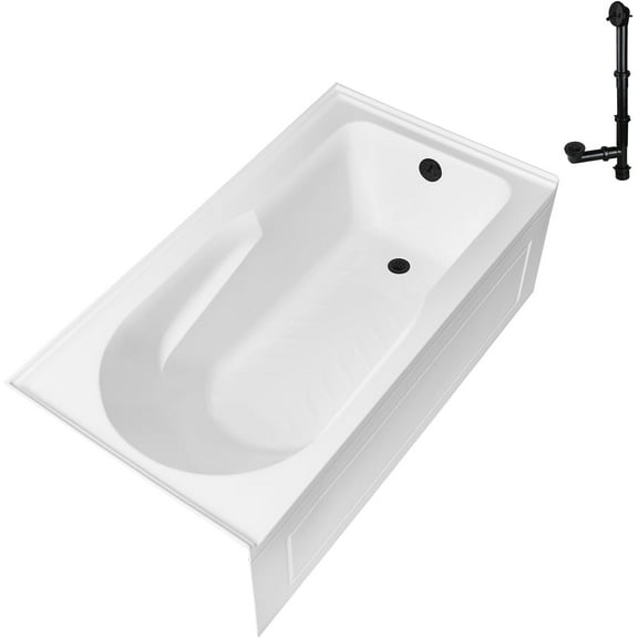 Streamline GA-309-20-BL 60 in. x 32 in. Acrylic Right-Hand Drain Alcove Bathtub in Glossy White With External Drain in Matte Black