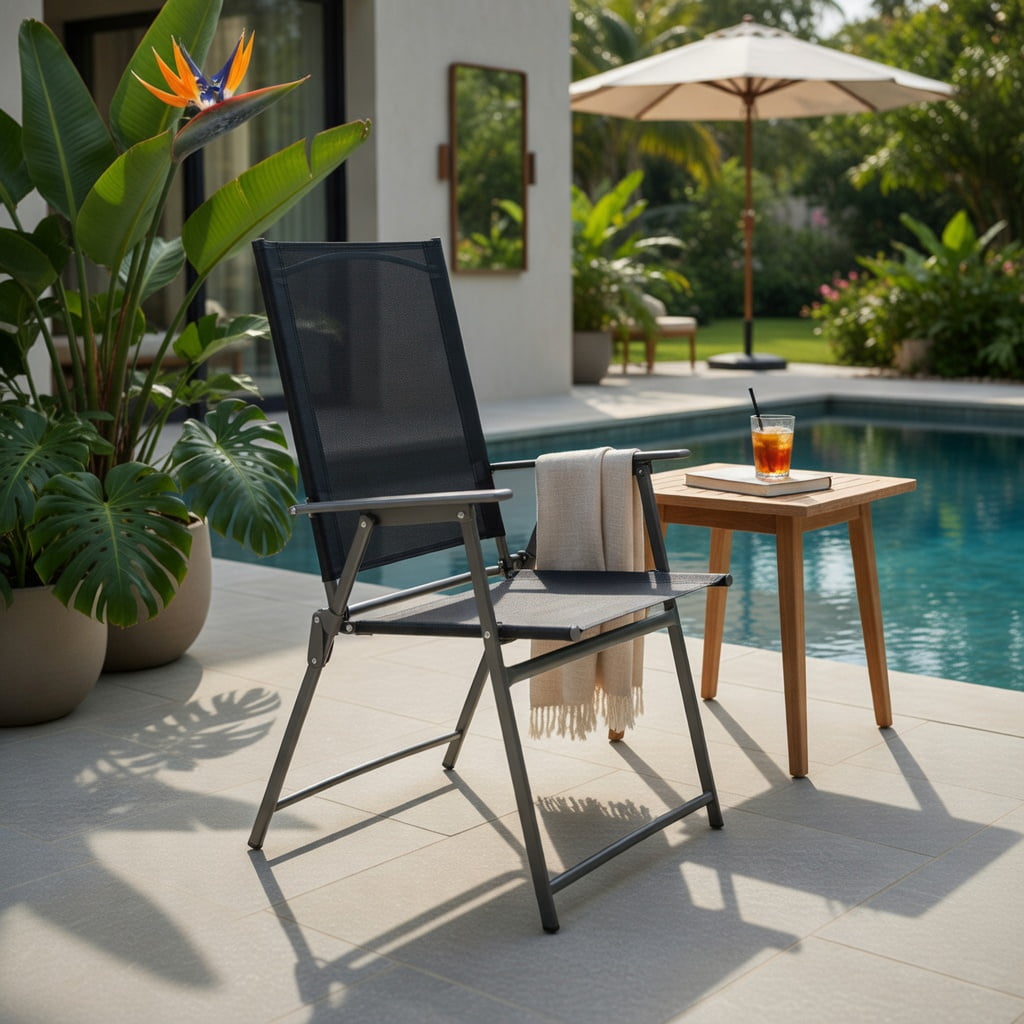 Hommoo 2-Pack Foldable Patio Chairs with Armrests, Heavy-Duty Metal Outdoor Chairs for Deck, Garden, Backyard & Camping, Black