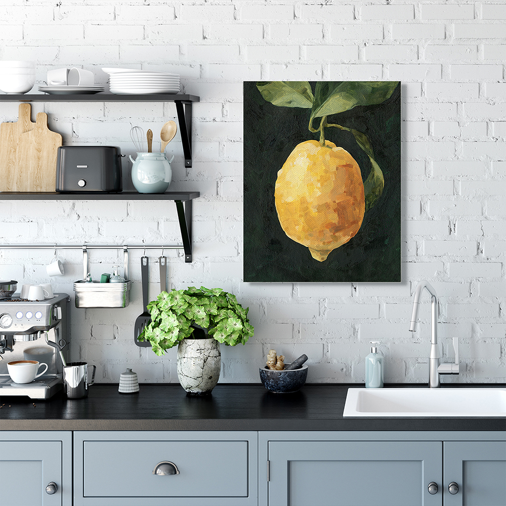 Stupell Industries Abstract Yellow Lemon on Vine Pop over Black Canvas Wall Art by Emma Caroline