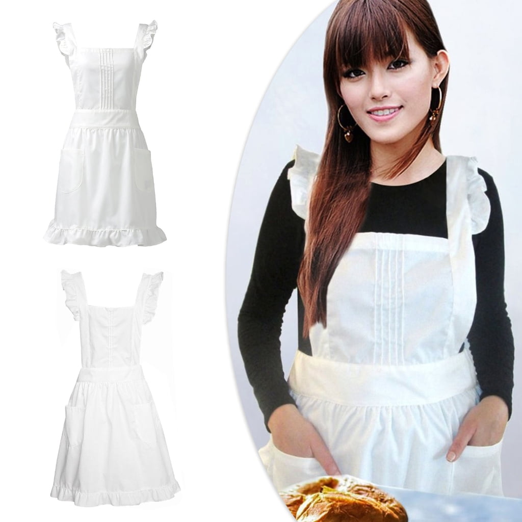 ZPAQI Retro Maid Apron Ruffle Apron Kitchen Aprons Waitress Apron Cooking Aprons