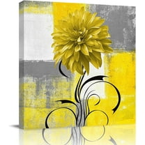 Mordern Abstract Wall Art - Canvas Wall Art Yellow Flower Framed Artwork, Watercolor Dahila Pictures Prints Wall Decor for Bathroom Kitchen, Bedroom Living Room, 14" x 14"