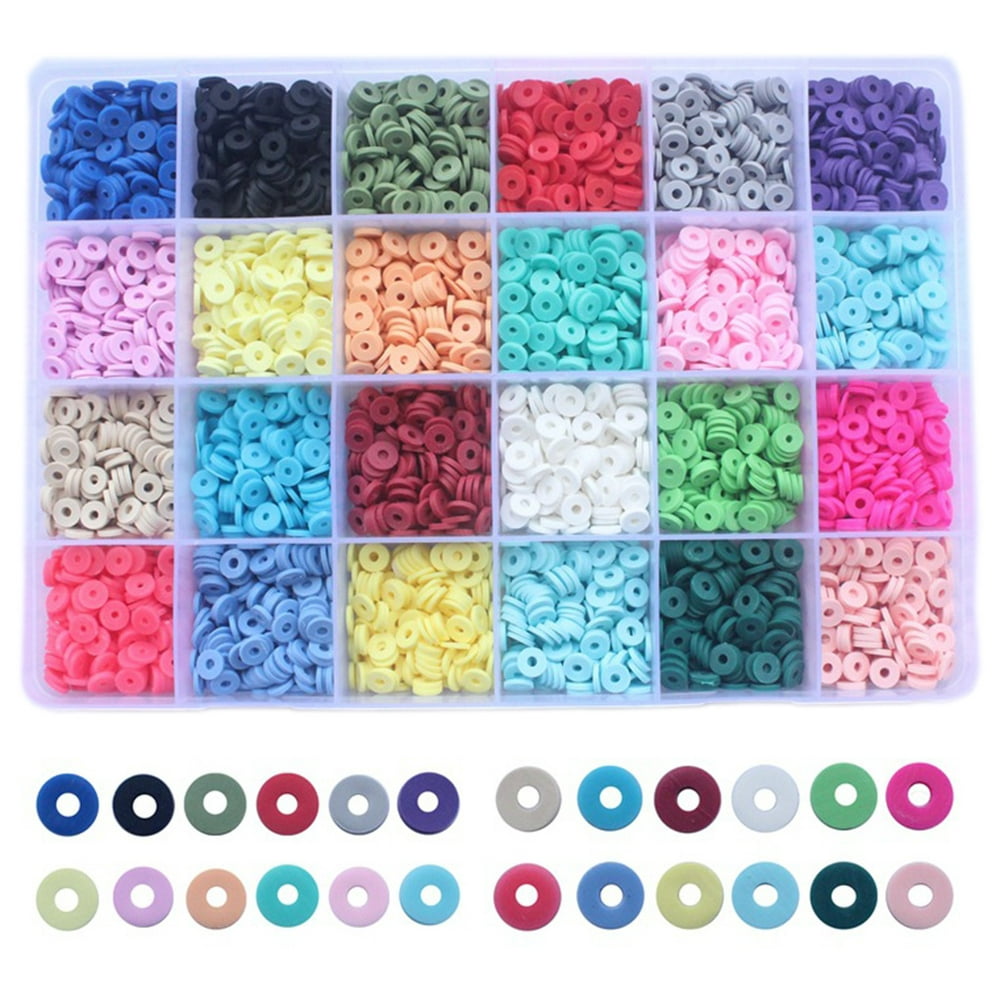 4800Pcs 24 Colors 6mm Flat Round Polymer Clay Disc Loose Spacer Bead ...