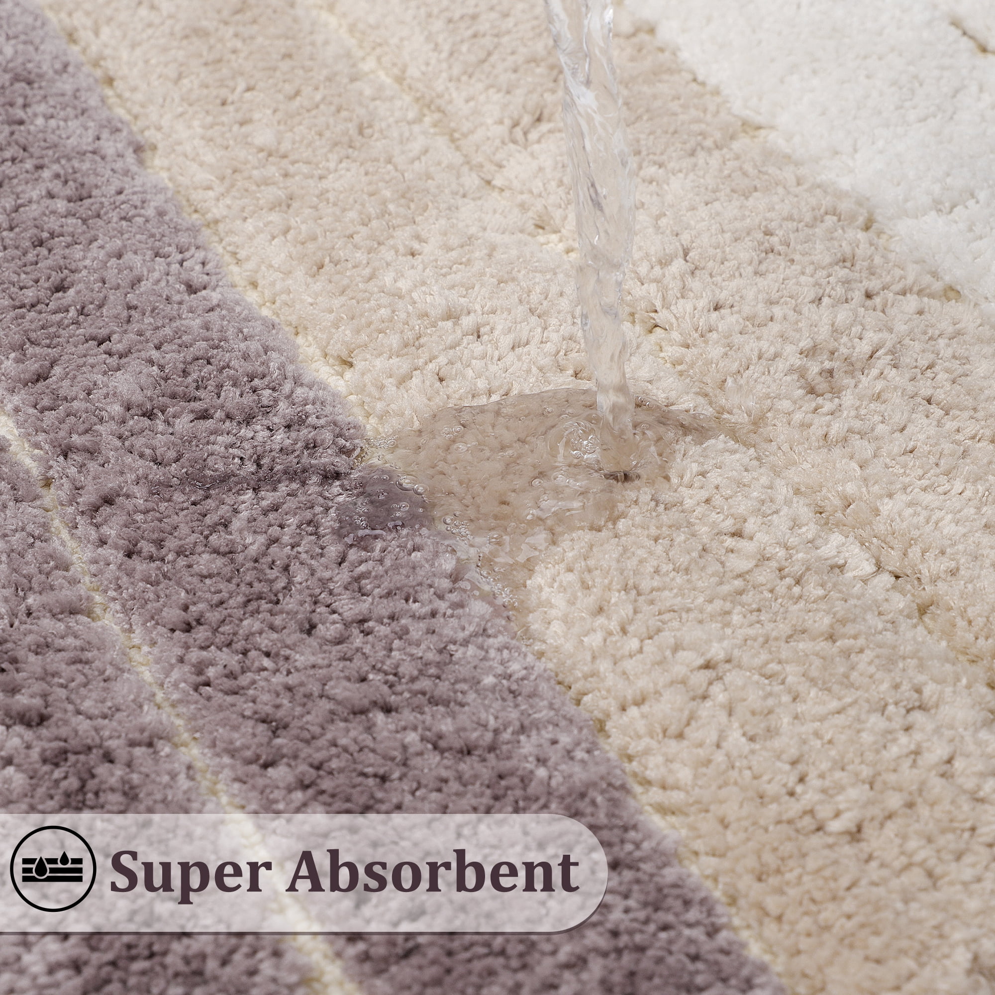 PiccoCasa Microfiber Striped Bathroom Rugs Non Slip Soft Khaki 16"x24"