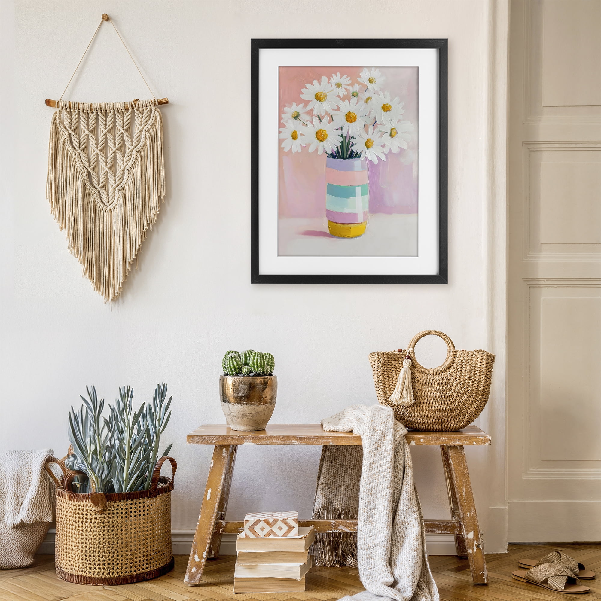 Stupell Industries Daisies in Striped Vase Black Framed Print Under Glass, design by The Prints Vibe